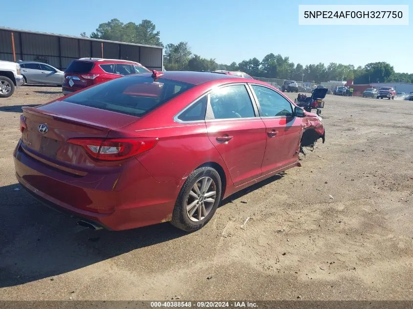 2016 Hyundai Sonata Se VIN: 5NPE24AF0GH327750 Lot: 40388548