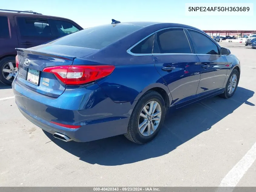 2016 Hyundai Sonata Se VIN: 5NPE24AF5GH363689 Lot: 40420343