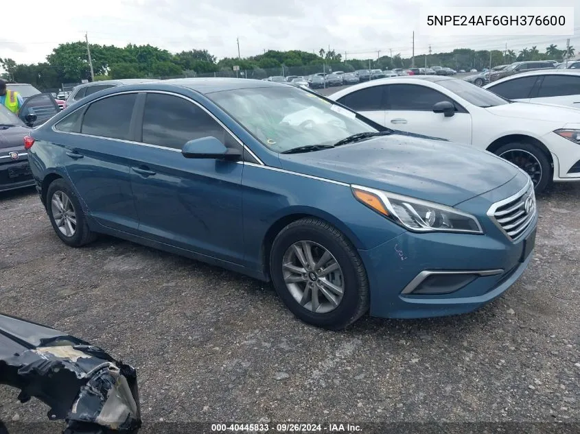 2016 Hyundai Sonata Se VIN: 5NPE24AF6GH376600 Lot: 40445833