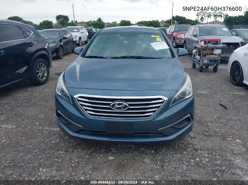 2016 Hyundai Sonata Se VIN: 5NPE24AF6GH376600 Lot: 40445833