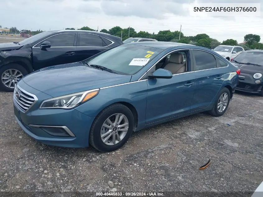 2016 Hyundai Sonata Se VIN: 5NPE24AF6GH376600 Lot: 40445833