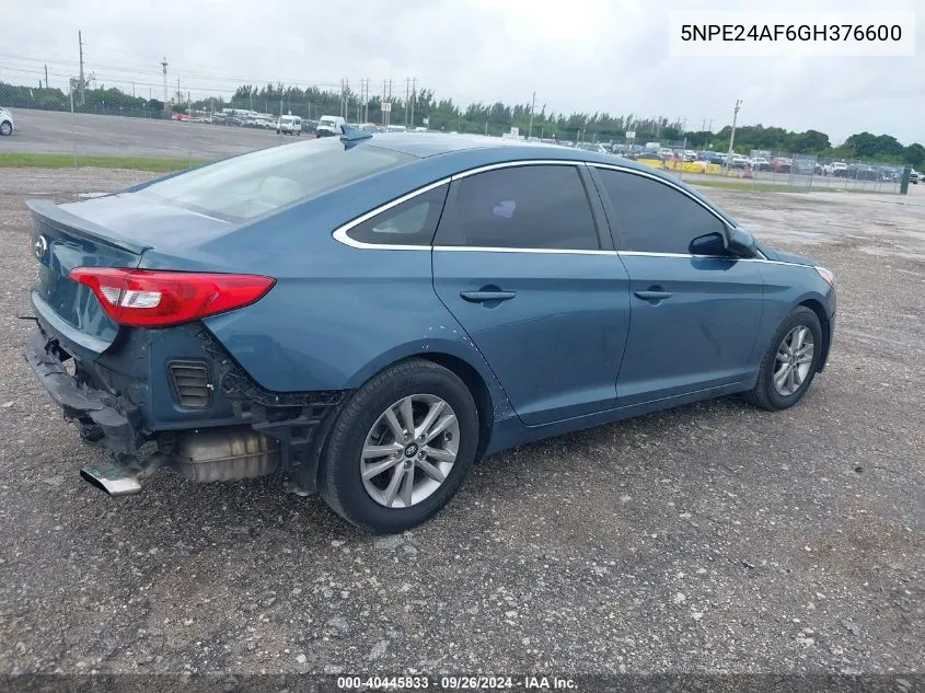 2016 Hyundai Sonata Se VIN: 5NPE24AF6GH376600 Lot: 40445833