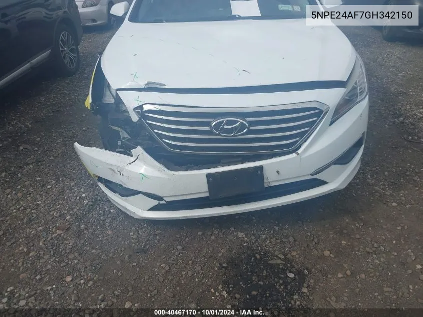 2016 Hyundai Sonata Se VIN: 5NPE24AF7GH342150 Lot: 40467170