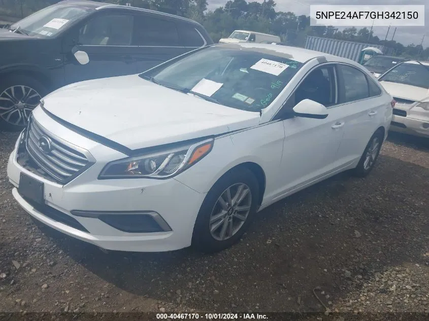 2016 Hyundai Sonata Se VIN: 5NPE24AF7GH342150 Lot: 40467170