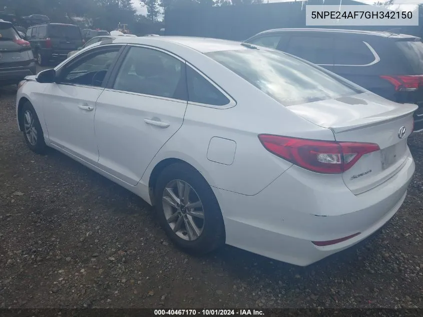 2016 Hyundai Sonata Se VIN: 5NPE24AF7GH342150 Lot: 40467170