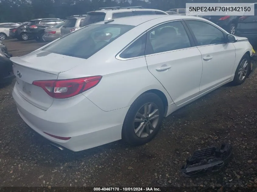 2016 Hyundai Sonata Se VIN: 5NPE24AF7GH342150 Lot: 40467170