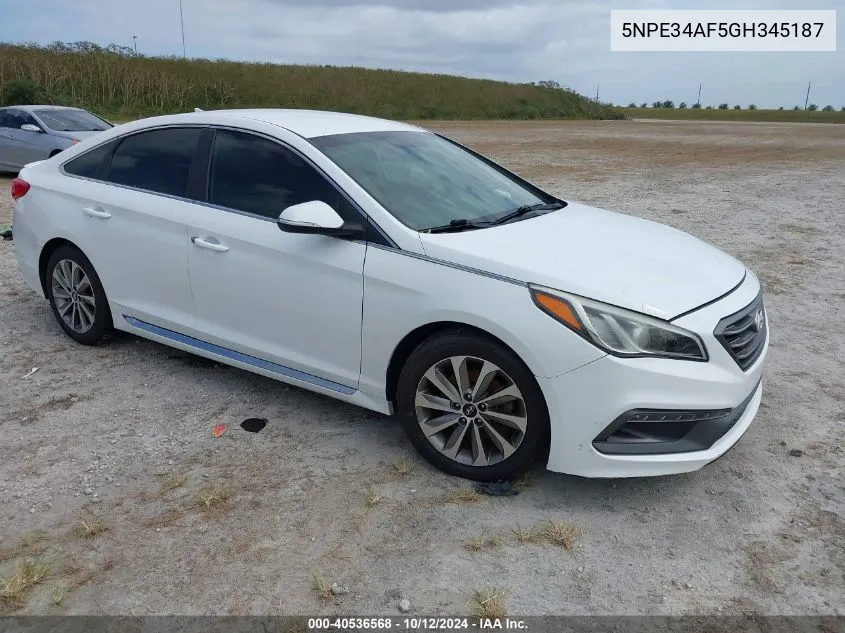 2016 Hyundai Sonata Sport/Limited VIN: 5NPE34AF5GH345187 Lot: 40536568