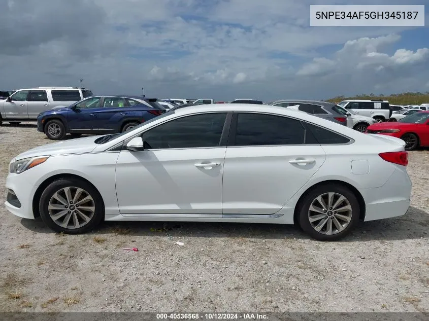 2016 Hyundai Sonata Sport/Limited VIN: 5NPE34AF5GH345187 Lot: 40536568