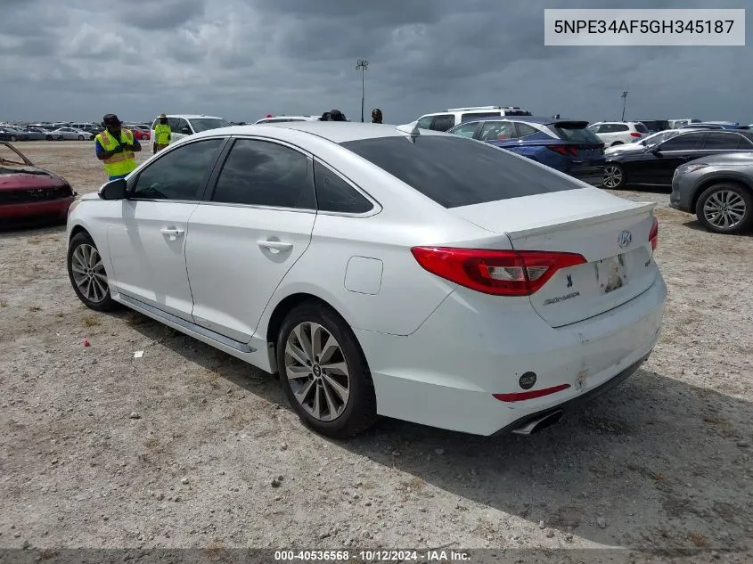 2016 Hyundai Sonata Sport/Limited VIN: 5NPE34AF5GH345187 Lot: 40536568