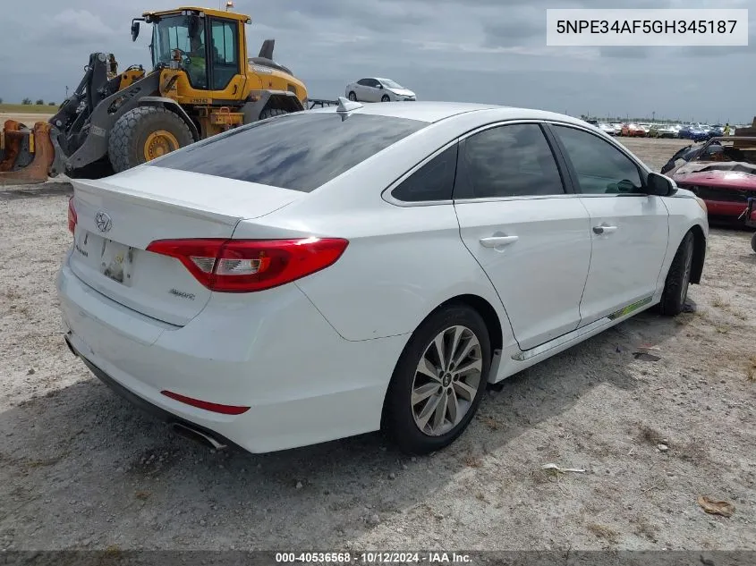 2016 Hyundai Sonata Sport/Limited VIN: 5NPE34AF5GH345187 Lot: 40536568