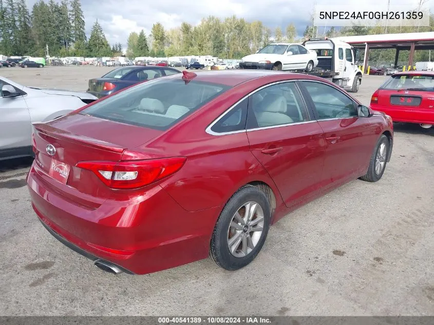 2016 Hyundai Sonata Se VIN: 5NPE24AF0GH261359 Lot: 40541389