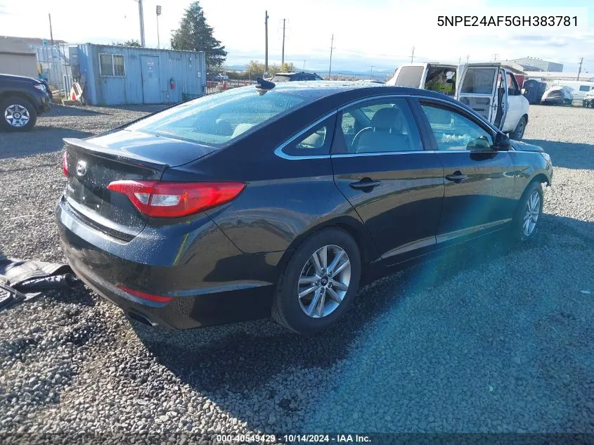 2016 Hyundai Sonata Se VIN: 5NPE24AF5GH383781 Lot: 40549429