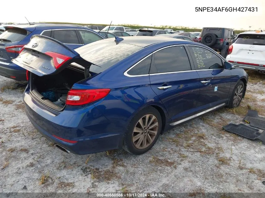 2016 Hyundai Sonata Sport/Limited VIN: 5NPE34AF6GH427431 Lot: 40550586