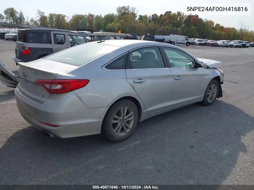 2016 Hyundai Sonata Se VIN: 5NPE24AF0GH416816 Lot: 40571046