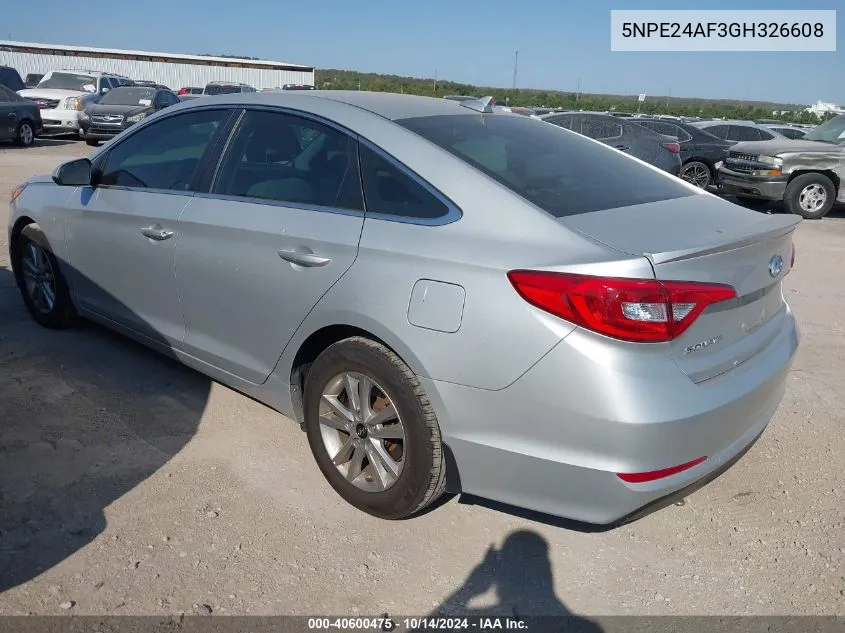 2016 Hyundai Sonata Se VIN: 5NPE24AF3GH326608 Lot: 40600475