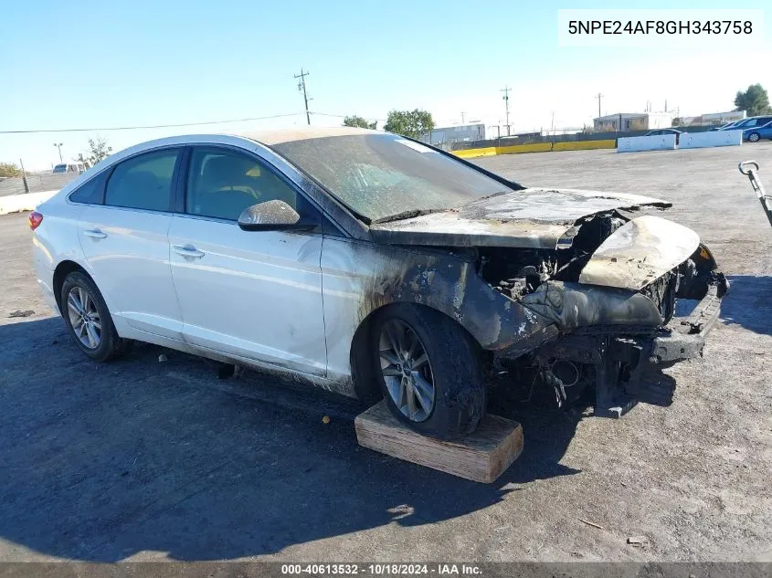 2016 Hyundai Sonata Se VIN: 5NPE24AF8GH343758 Lot: 40613532