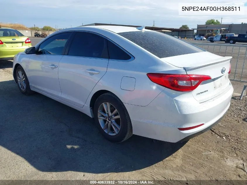 2016 Hyundai Sonata Se VIN: 5NPE24AF0GH368511 Lot: 40633932