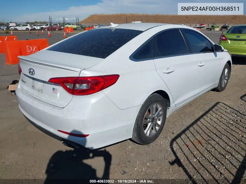 5NPE24AF0GH368511 2016 Hyundai Sonata Se