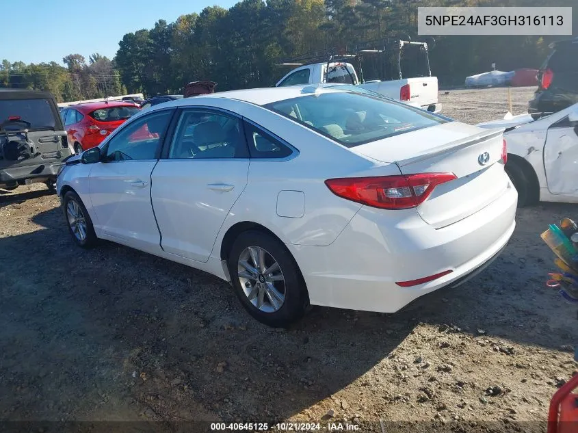 2016 Hyundai Sonata Se VIN: 5NPE24AF3GH316113 Lot: 40645125