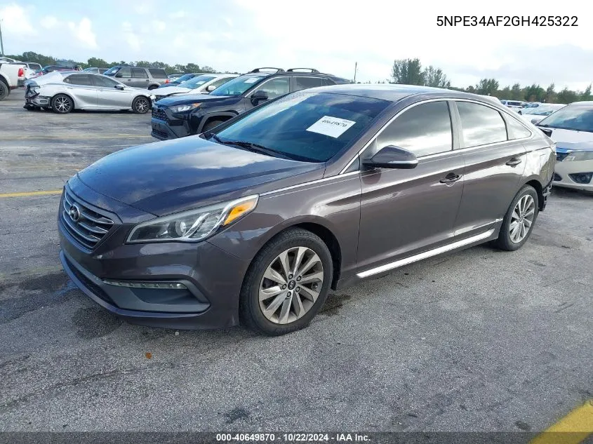 2016 Hyundai Sonata Sport VIN: 5NPE34AF2GH425322 Lot: 40649870