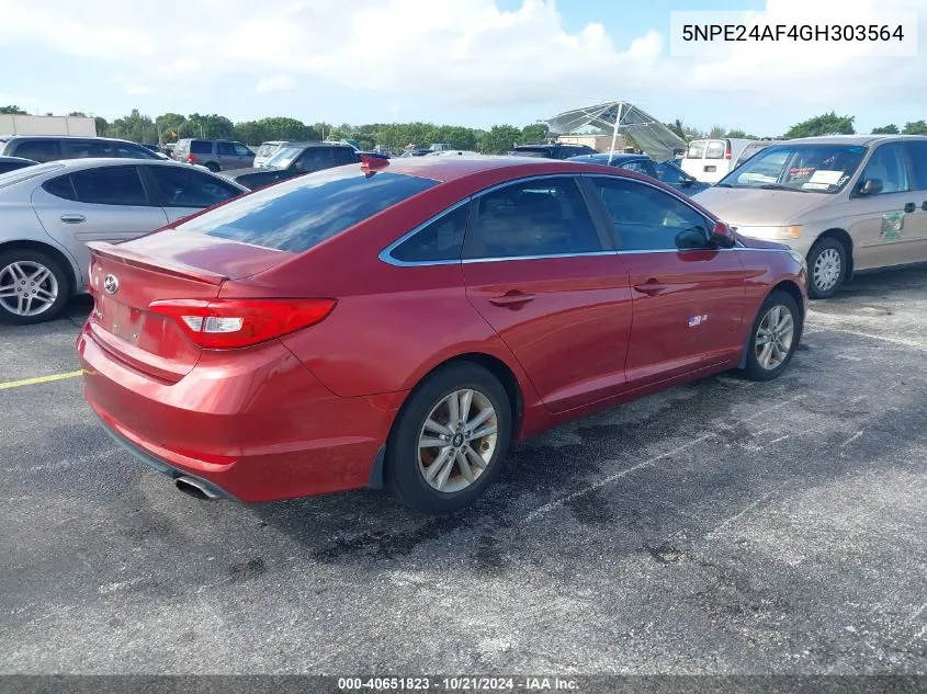 2016 Hyundai Sonata Se VIN: 5NPE24AF4GH303564 Lot: 40651823