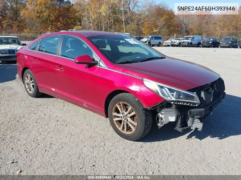 2016 Hyundai Sonata VIN: 5NPE24AF6GH393946 Lot: 40669445