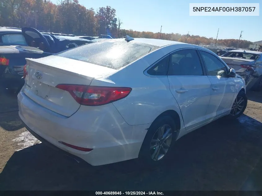 2016 Hyundai Sonata Se VIN: 5NPE24AF0GH387057 Lot: 40689845