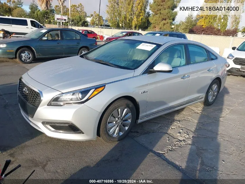 2016 Hyundai Sonata Hybrid Se VIN: KMHE24L18GA014000 Lot: 40716595