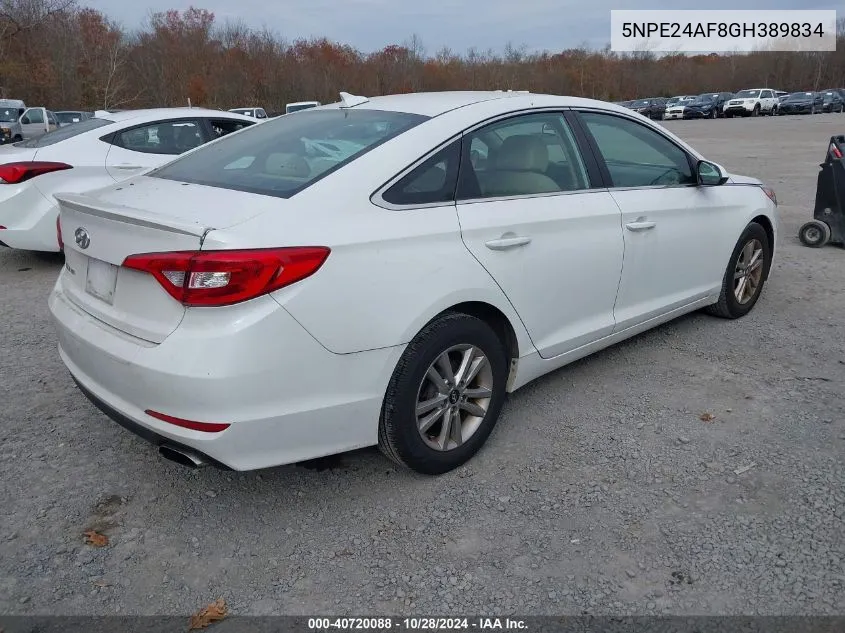 2016 Hyundai Sonata Se VIN: 5NPE24AF8GH389834 Lot: 40720088