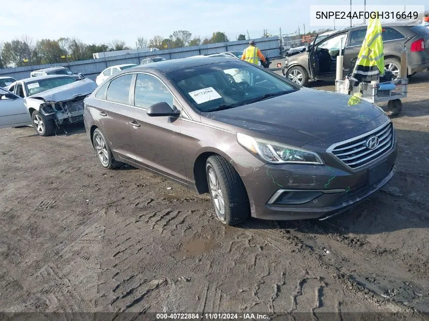 2016 Hyundai Sonata Se VIN: 5NPE24AF0GH316649 Lot: 40722884