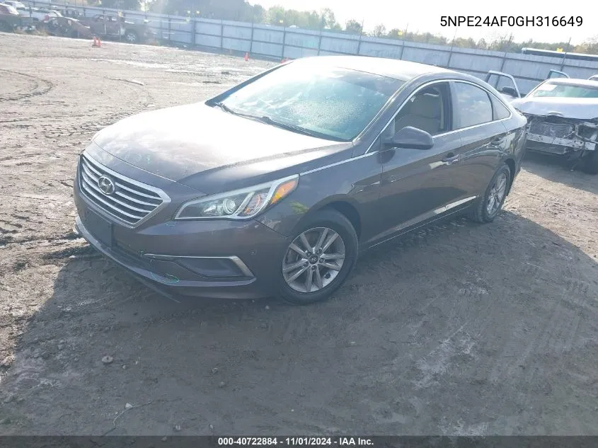 2016 Hyundai Sonata Se VIN: 5NPE24AF0GH316649 Lot: 40722884