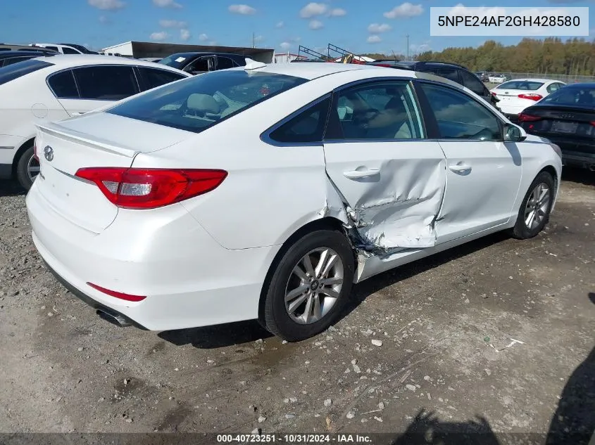 2016 Hyundai Sonata Se VIN: 5NPE24AF2GH428580 Lot: 40723251