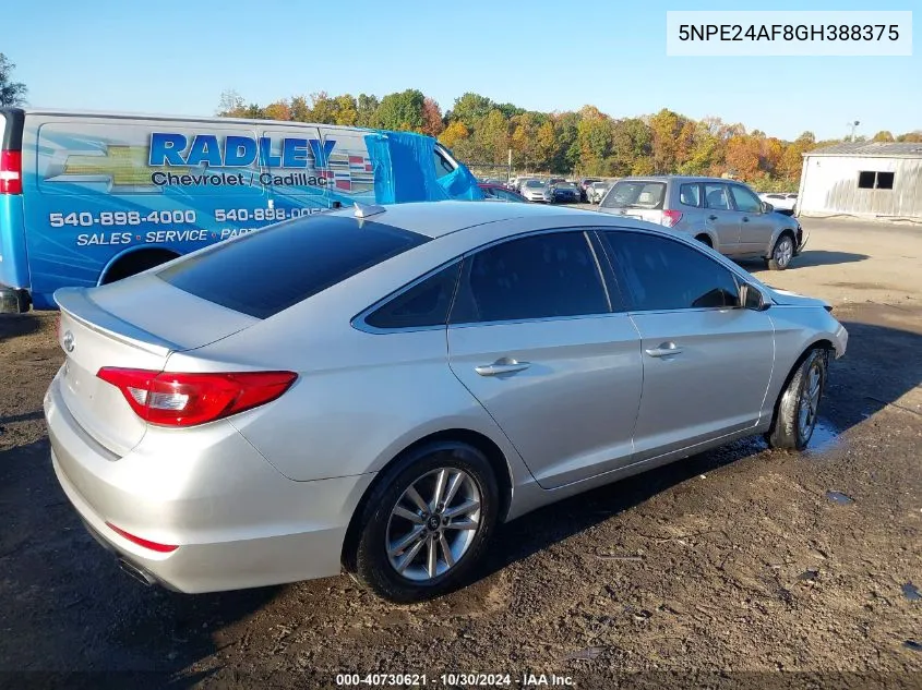 2016 Hyundai Sonata Se VIN: 5NPE24AF8GH388375 Lot: 40730621