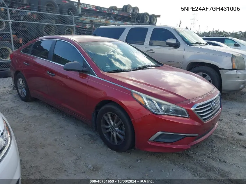 2016 Hyundai Sonata Se VIN: 5NPE24AF7GH431006 Lot: 40731659