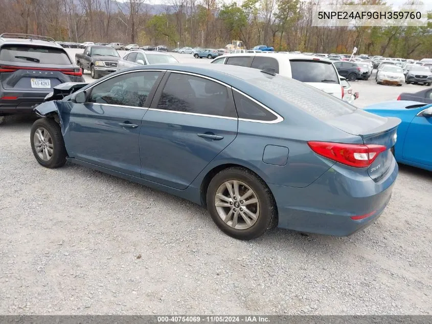 2016 Hyundai Sonata Se VIN: 5NPE24AF9GH359760 Lot: 40754069