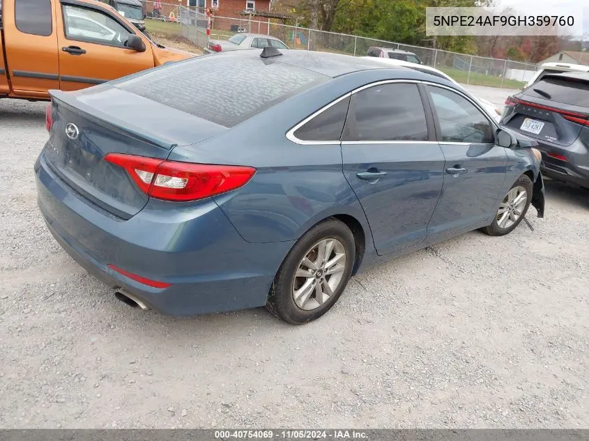 2016 Hyundai Sonata Se VIN: 5NPE24AF9GH359760 Lot: 40754069