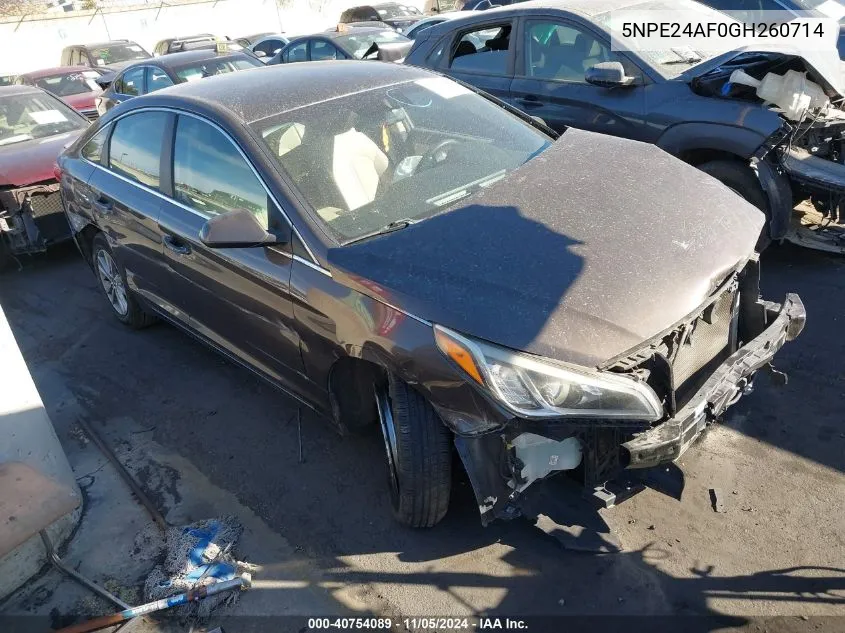 2016 Hyundai Sonata Se VIN: 5NPE24AF0GH260714 Lot: 40754089