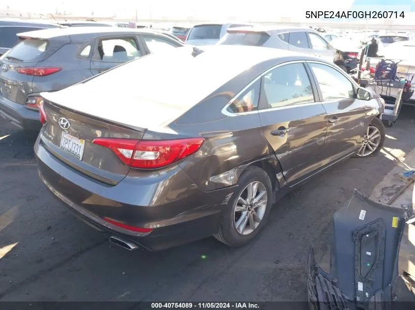 2016 Hyundai Sonata Se VIN: 5NPE24AF0GH260714 Lot: 40754089