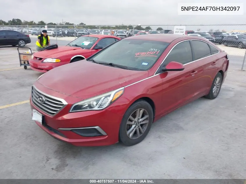 2016 Hyundai Sonata Se VIN: 5NPE24AF7GH342097 Lot: 40757507