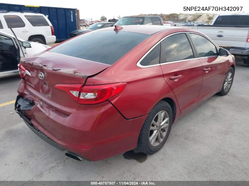 2016 Hyundai Sonata Se VIN: 5NPE24AF7GH342097 Lot: 40757507