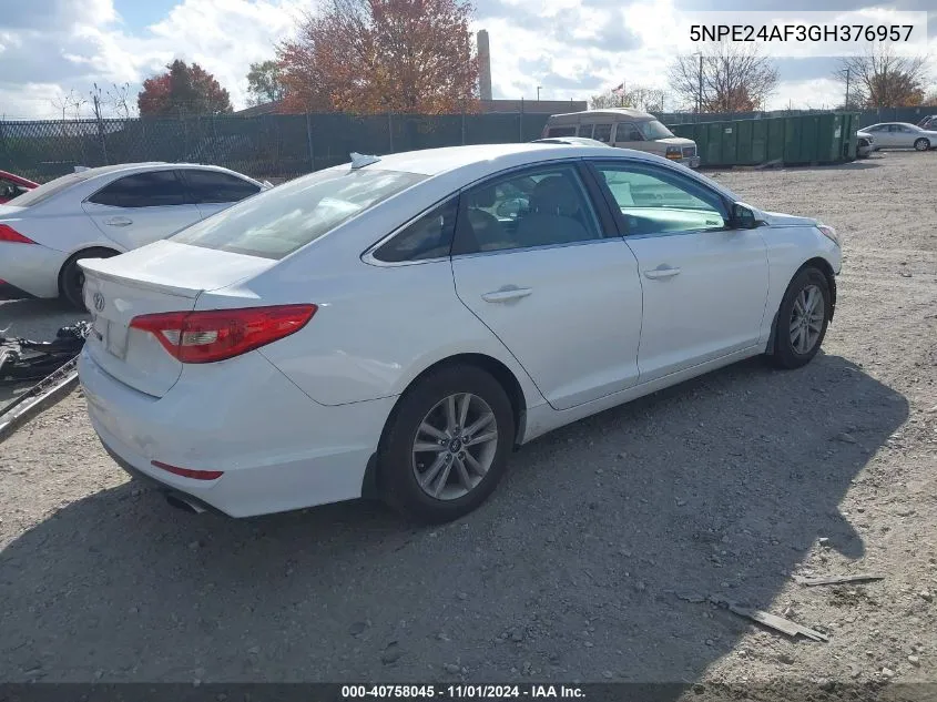 2016 Hyundai Sonata Se VIN: 5NPE24AF3GH376957 Lot: 40758045