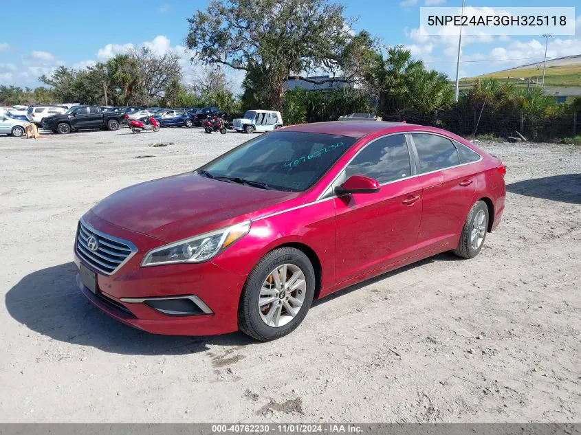 2016 Hyundai Sonata Se VIN: 5NPE24AF3GH325118 Lot: 40762230