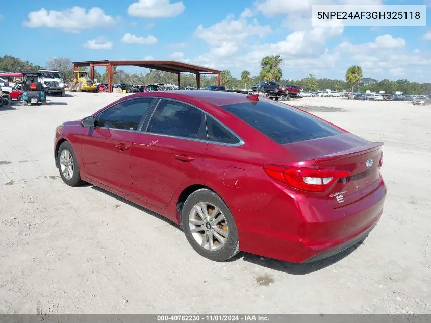 2016 Hyundai Sonata Se VIN: 5NPE24AF3GH325118 Lot: 40762230