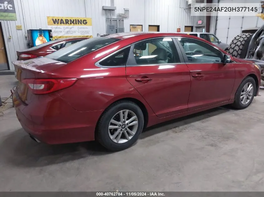 2016 Hyundai Sonata Se VIN: 5NPE24AF2GH377145 Lot: 40762784