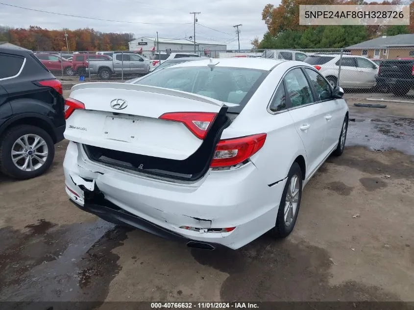 2016 Hyundai Sonata Se VIN: 5NPE24AF8GH328726 Lot: 40766632