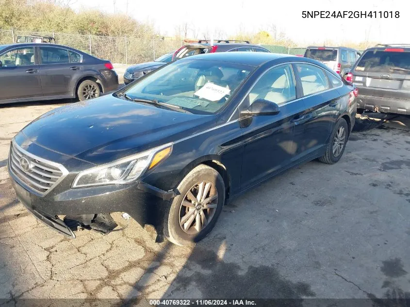 2016 Hyundai Sonata VIN: 5NPE24AF2GH411018 Lot: 40769322