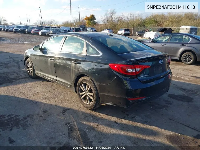 2016 Hyundai Sonata VIN: 5NPE24AF2GH411018 Lot: 40769322