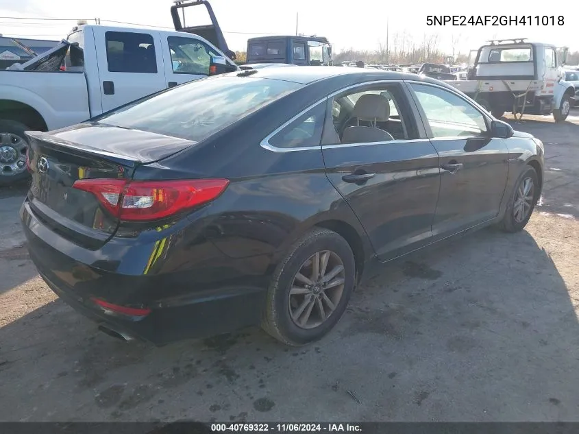 2016 Hyundai Sonata VIN: 5NPE24AF2GH411018 Lot: 40769322