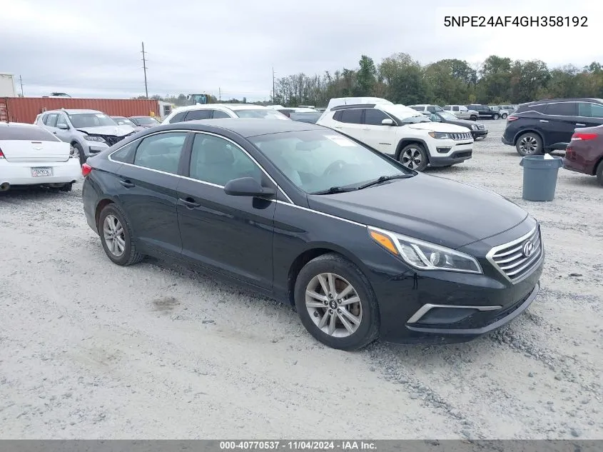 2016 Hyundai Sonata Se VIN: 5NPE24AF4GH358192 Lot: 40770537