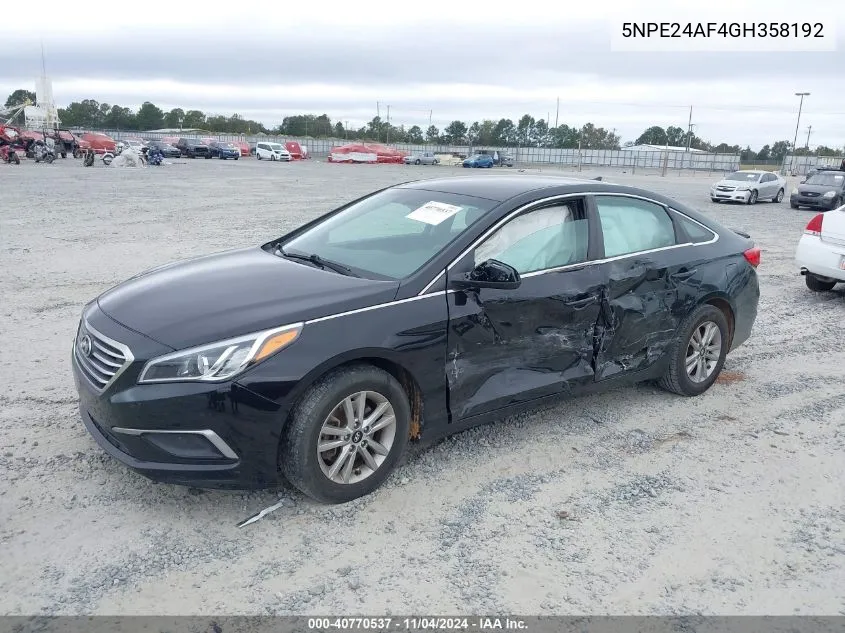 2016 Hyundai Sonata Se VIN: 5NPE24AF4GH358192 Lot: 40770537